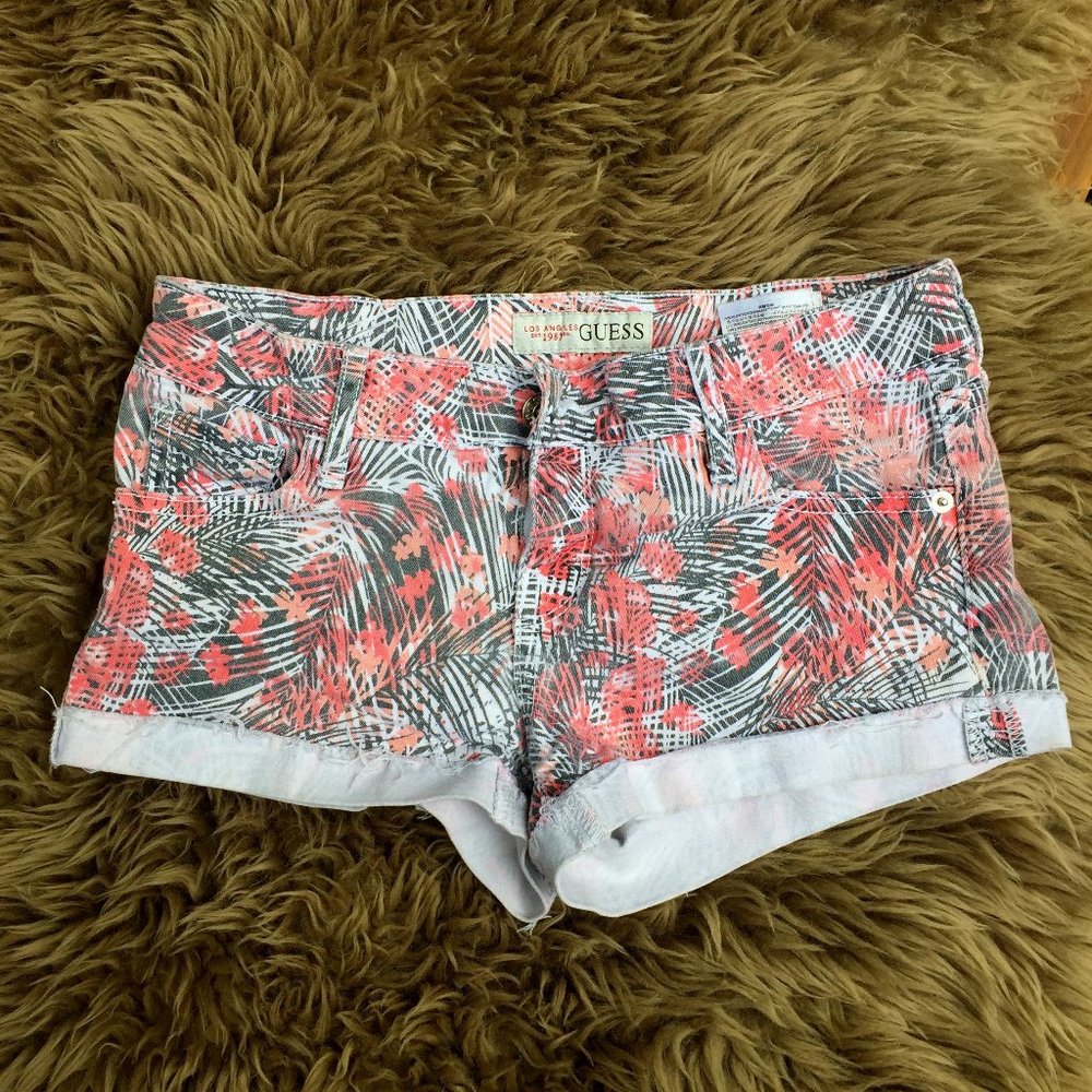 Guess pink grey white shorty cotton denim shorts - size 25